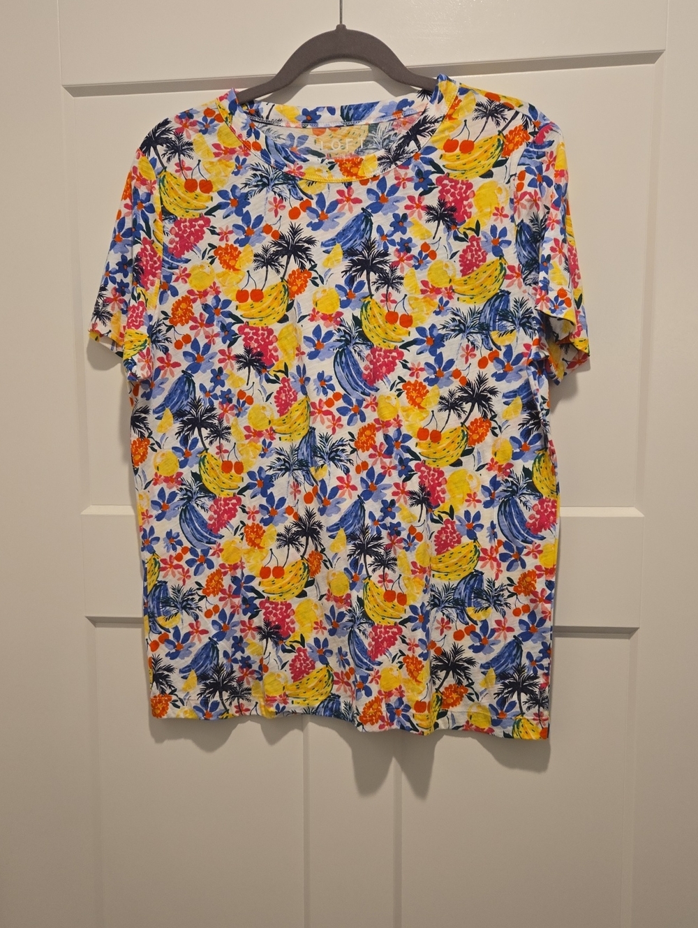 LOFT Tropical Fruit Print Short Sleeve Tee in White, Yellow, Blue, Pink